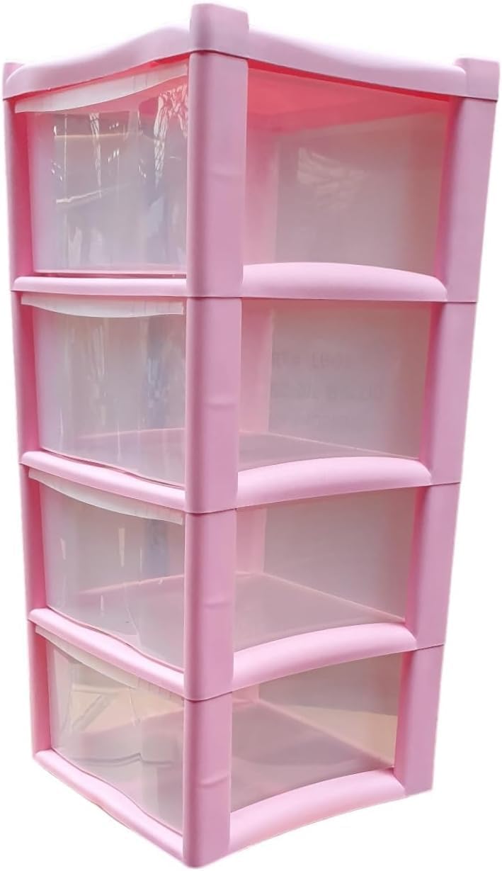 4 Drawers Plastic Storage Tower Unit Organizer Home Office School Desktop Clear Storage Chest for Clothes Toys Art Supplies Stationary Shoes