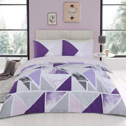 Mila Triangles Marble Stripes Duvet Quilt Cover & Pillow Case Bedding Set Pink
