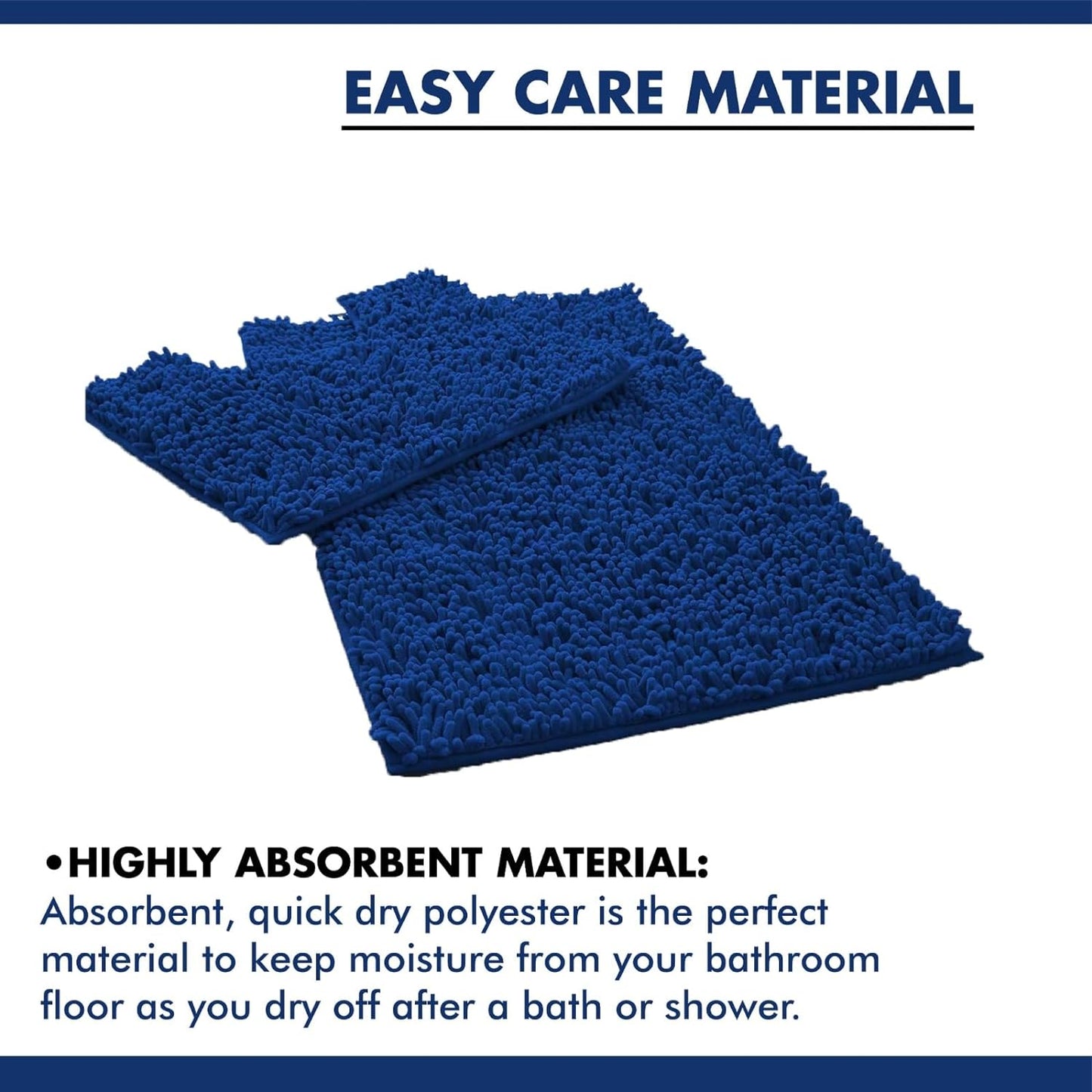 2 Piece Loop Bath Mats for Bathroom - Non Slip Chenille Bath Mat Set Rugs, Extra Soft with Water Absorbent Pedestal Bathmat Shower Toilet Mat