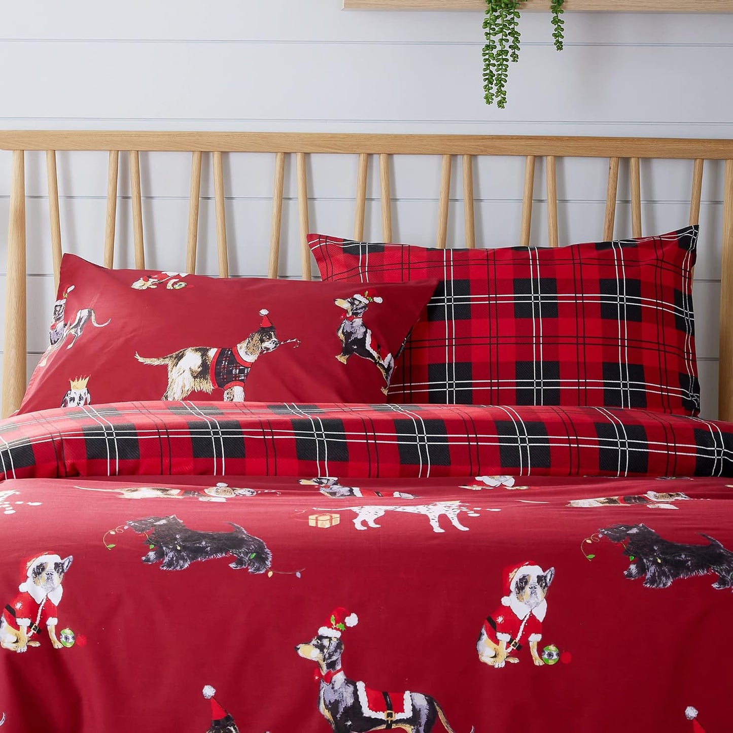 Christmas Dogs Duvet Cover Set Puppies White Grey Reversible Super Soft Easy Care Cute Animal Print Quilt Bedding Bed Sets with Pillowcase