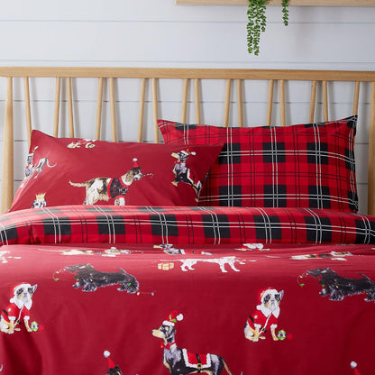 Christmas Dogs Duvet Cover Set Puppies White Grey Reversible Super Soft Easy Care Cute Animal Print Quilt Bedding Bed Sets with Pillowcase
