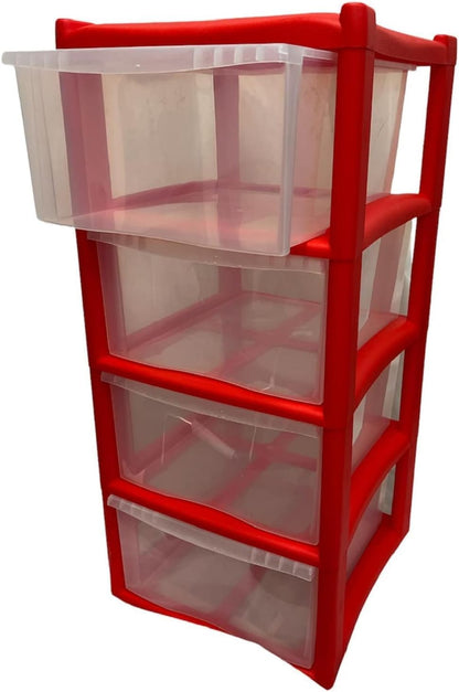 4 Drawers Plastic Storage Tower Unit Organizer Home Office School Desktop Clear Storage Chest for Clothes Toys Art Supplies Stationary Shoes