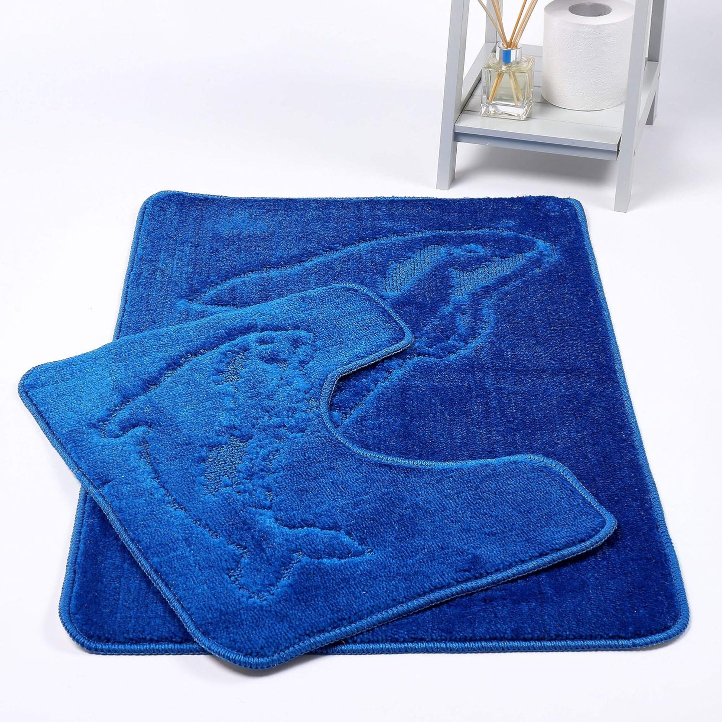 Dolphin Bath Mat Set 2 Piece Non Slip Water Absorbent Pedestal and Bath Mat Set Toilet Bathroom Rug