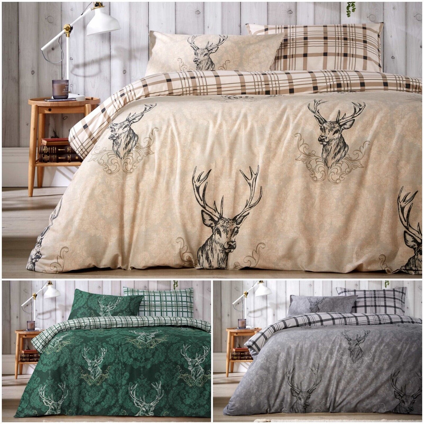 Highland Stag Reversible Duvet Cover Quilt Bedding 3 Pcs Set With Matching Pillowcase Polycotton