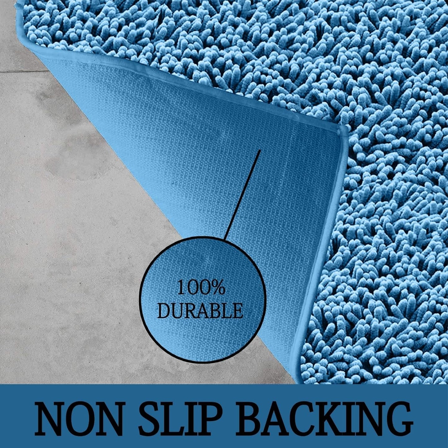 2 Piece Loop Bath Mats for Bathroom - Non Slip Chenille Bath Mat Set Rugs, Extra Soft with Water Absorbent Pedestal Bathmat Shower Toilet Mat