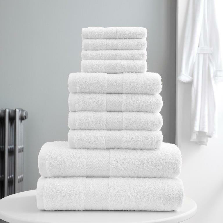 10-Piece Bale Set Bathroom Towels  4x Hand, 4x face Cloths, 2x Bath Towels 100% Cotton Quick Dry Soft Absorbent